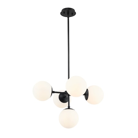 Z-Lite Midnetic 5 Light Pendant, Matte Black & Matte Opal 730-5MB